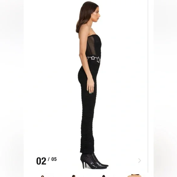 I.AM.GIA Ophelia black strapless mesh ruched jumpsuit club party festival medium